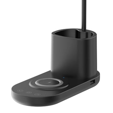 Lampe de bureau flexible Elight T9 5W avec chargeur sans fil 15W + porte-stylo alimenté par câble USB noir