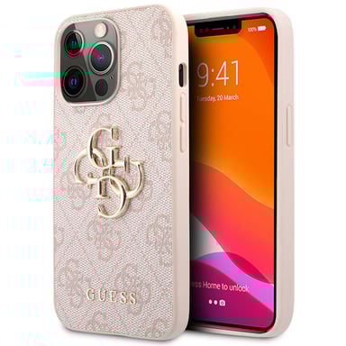Funda trasera metálica con logotipo Guess 4G para Apple iPhone 13 Pro - Rosa / Oro
