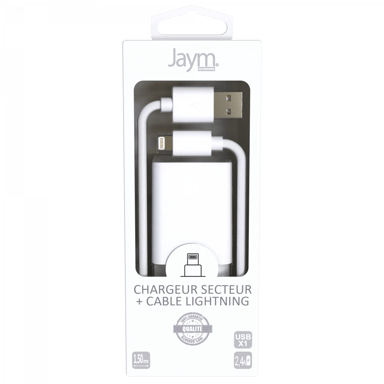 Confezione 1 Caricabatterie da rete USB 2,4A - 1,5 metri + cavo da USB a Lightning S - Collezione POP - Bianco