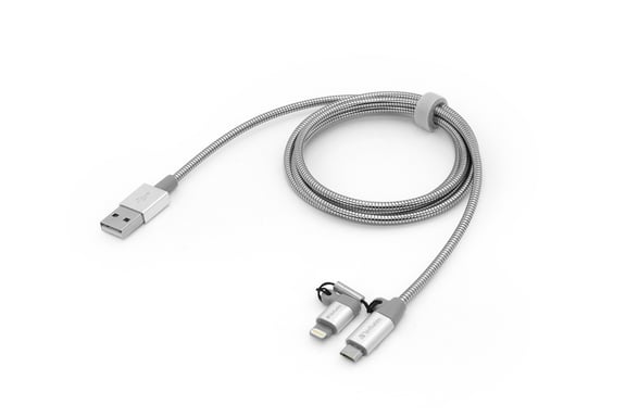 Verbatim 48869 câble USB 1 m USB A Micro-USB B/Lightning Aluminium, Gris