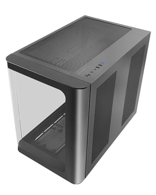 Mars Gaming MC-FUSION, Caja Gaming ATX, Ventana Lateral Completa y Frontal Curvo Cristal Templado Continuo, Semitorre PC Doble Cámara, Soporte Refrigeración Líquida, Espacio Interno Optimizado, Negro