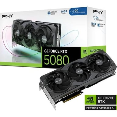 PNY GeForce RTX 5080 Overclocked Triple Fan GPU NVIDIA 16 Go GDDR7
