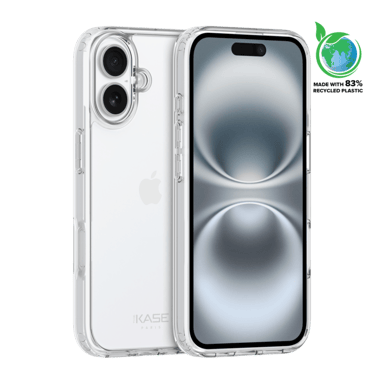 Coque hybride invisible fabriquée à  83 % de plastique recyclé pour Apple iPhone 16 Plus, transparente