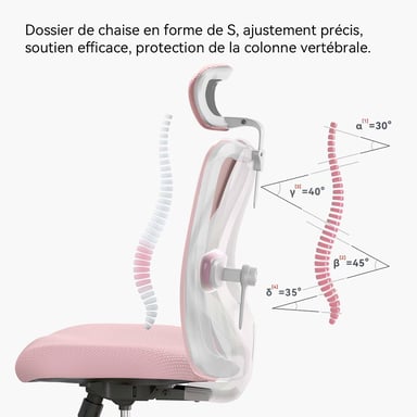 Silla ergonómica SIHOO M18 - Soporte de 4 puntos - Malla transpirable - Ajustable - Para 1,68-1,88m - Máx. 150kg - Certificado BIFMA - Rosa