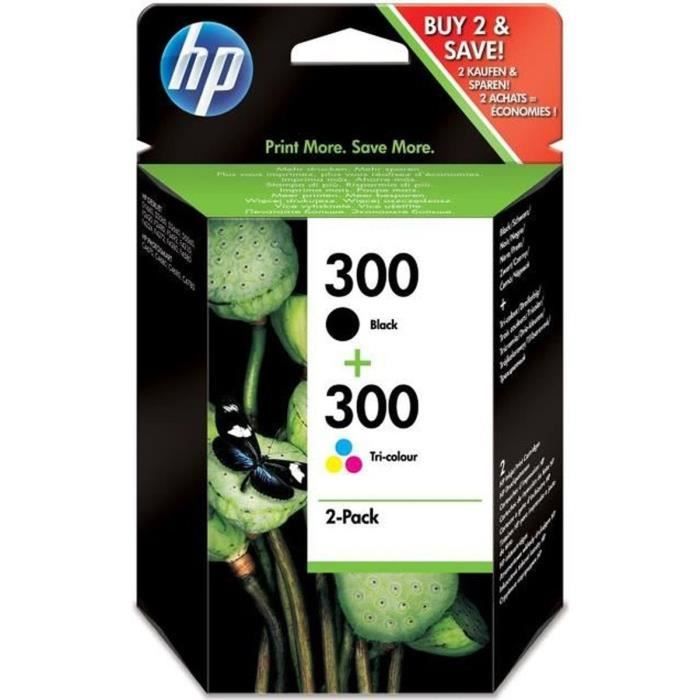 HP 300 Pack de 2 cartouches d'encre noire et trois couleurs authentiques (CN637EE) pour DeskJet F4580 et Photosmart C4680/C4795 - Neuf