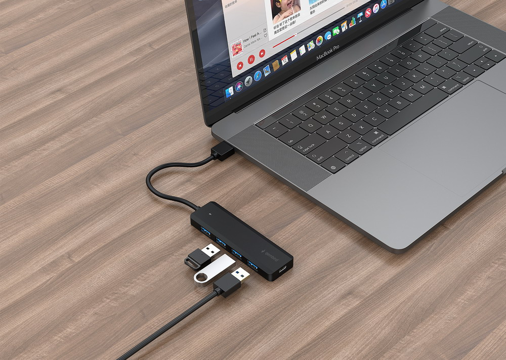 Gembird UHB-U3P4P-02 hub & concentrateur USB 3.2 Gen 1 (3.1 Gen 1) Type-A 5000 Mbit/s Noir - Neuf