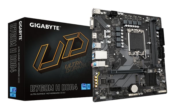GIGABYTE B760M H DDR4 Carte Mère - Prend en charge les processeurs Intel Core 14e génération, VRM numérique 6+1+1 phases, jusqu'à 3200MHz DDR4 (OC), 2xPCIe 4.0 M.2, GbE LAN, USB 3.2 Gen1