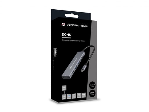Conceptronic DONN23G base para portátil y replicador de puertos Alámbrico USB 3.2 Gen 1 (3.1 Gen 1) Type-C Gris