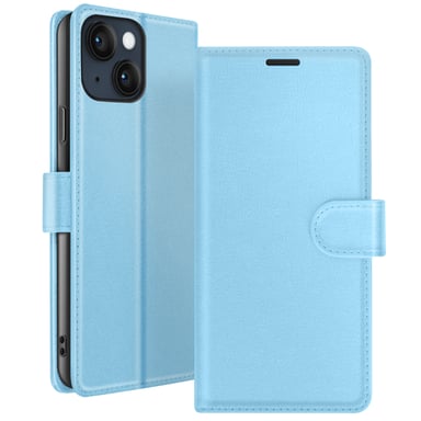 Zanaé Funda tipo cartera para iPhone 14 Plus con soporte y lengüeta magnética Azul Claro