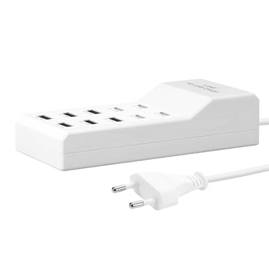 Station de Charge Multiport 4 USB-C + 6 USB 50W Câble 1m Compact Blanc