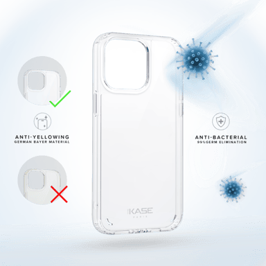 Custodia invisibile antibatterica ibrida antiurto per Apple iPhone 15 Pro Max, trasparente