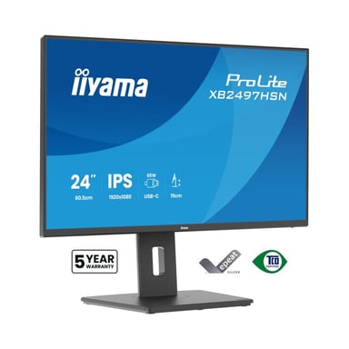 Ecran IIYAMA 24'' Ultra mince Noir IPS 1920x1080 100Hz 1ms 350cd/m² HDMI DP USB-C dock USB-C 4xUSB Haut-parleurs 15cm pied réglable + Pivot TCO