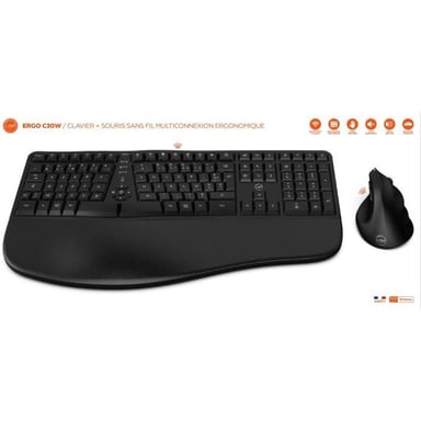 Conjunto de teclado y ratón inalámbricos - Ergonómico - MOBILITY LAB - C30W - Negro