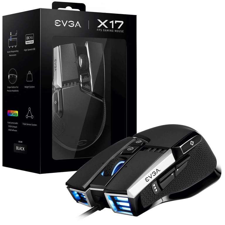 EVGA X17 souris Gaming Ambidextre USB Type-A Optique 16000 DPI - Neuf