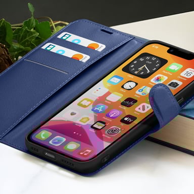 Étui Portefeuille pour iPhone 16e Support et Languette Magnétique Bleu nuit