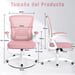 Silla de escritorio ergonómica con reposabrazos abatible 90° y soporte lumbar, silla de oficina con asiento acolchado-Rosa