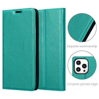 Coque pour Apple iPhone 13 PRO en TURQUOISE PÉTROLE Housse de protection Étui avec fermeture magnétique, fonction de support et compartiment pour carte