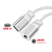 Swissten Adaptador carga/audio USB-C 3.5mm 2en1 nylon Blanco