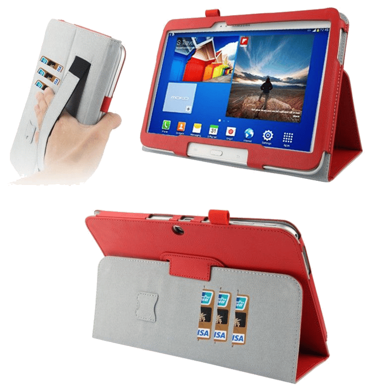 Housse Étui Coque Samsung Galaxy Tab 3 10.1 P5200 Integral Support Confort Rouge Faux cuir YONIS