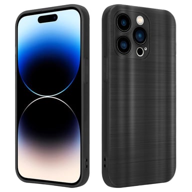 Coque pour Apple iPhone 14 PRO MAX en Brushed Noir Housse de protection Étui en silicone TPU flexible au design brossé