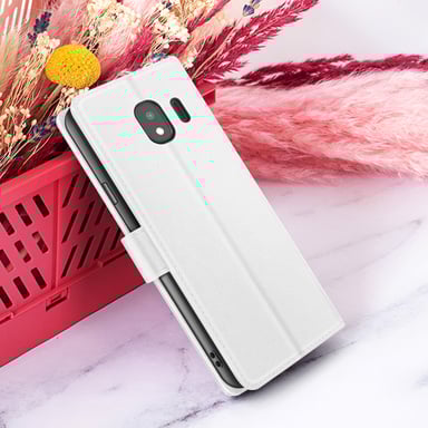 Custodia a portafoglio per Samsung J4 con supporto e linguetta magnetica