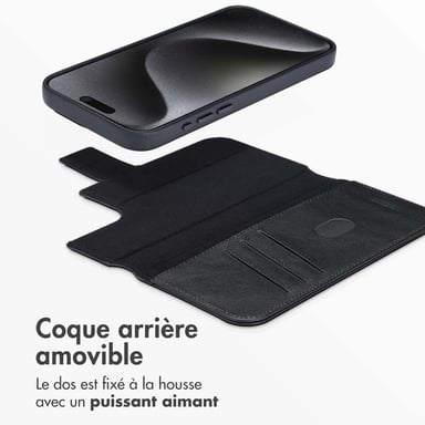 Accezz Étui de télephone portefeuille en cuir 2-en-1 avec MagSafe pour Apple iPhone 15 Pro Max - Onyx Black