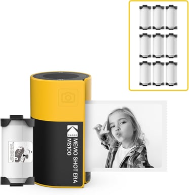 KODAK Memo Shot ERA MS100 Bundle - Stampante Fotografica Autoadesiva + 9 Cartucce - Stampa 2,7x1,8'', Bluetooth, Compatibile iOS/Android, Stampa in 25s, App KODAK Memo Inclusa - Giallo