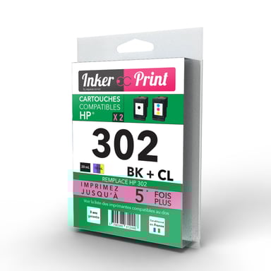 Pack de Cartouches d'encre recyclées compatibles avec HP 302 XL (Noir et Couleurs)