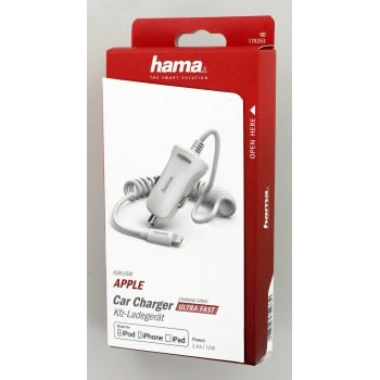 Cargador de coche, Lightning, 2,4 A, blanco