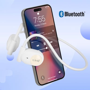 Écouteurs Sans Fil Sport Design Ouvert Tour de Cou Commandes Tactiles Blanc