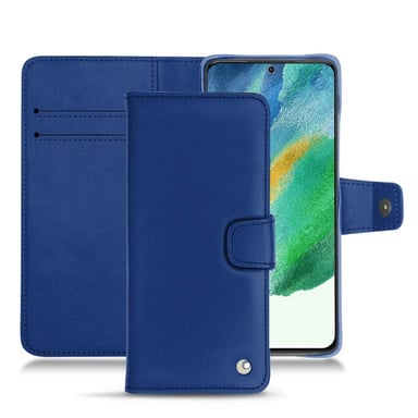 Funda de piel Samsung Galaxy S21 FE - Solapa billetera - Azul - Piel lisa