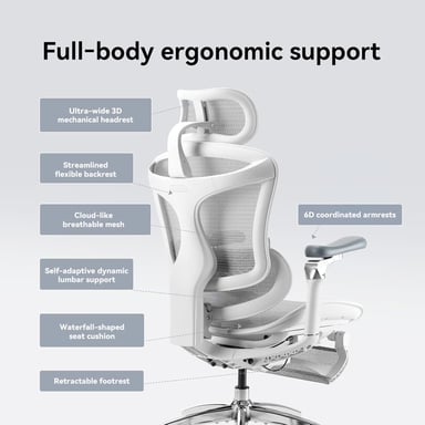 Sillón de Oficina Ergonómico SIHOO Doro C300 Pro Blanco – Reposabrazos 6D, Soporte Lumbar Adaptativo, Respaldo de Malla Transpirable, Inclinación 135°
