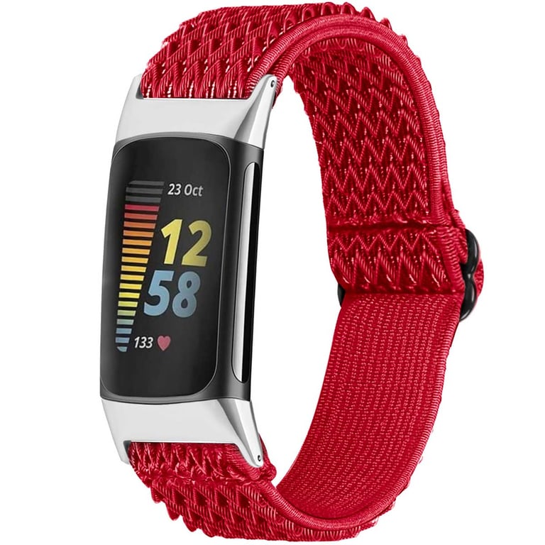 imoshion Bracelet en nylon élastique pour Fitbit Charge 5 - Rouge - Neuf