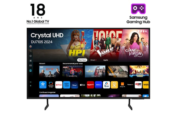 Samsung TV Crystal UHD 75'' DU7105 2024, 4K, Smart TV