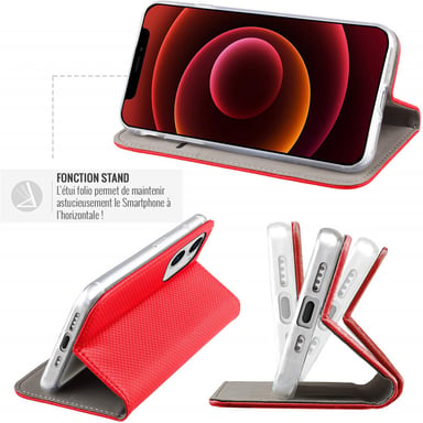 Custodia Folio rossa per Apple iPhone 14 Plus Chiusura magnetica - Funzione Cinema Stand - Custodia per schede inclusa