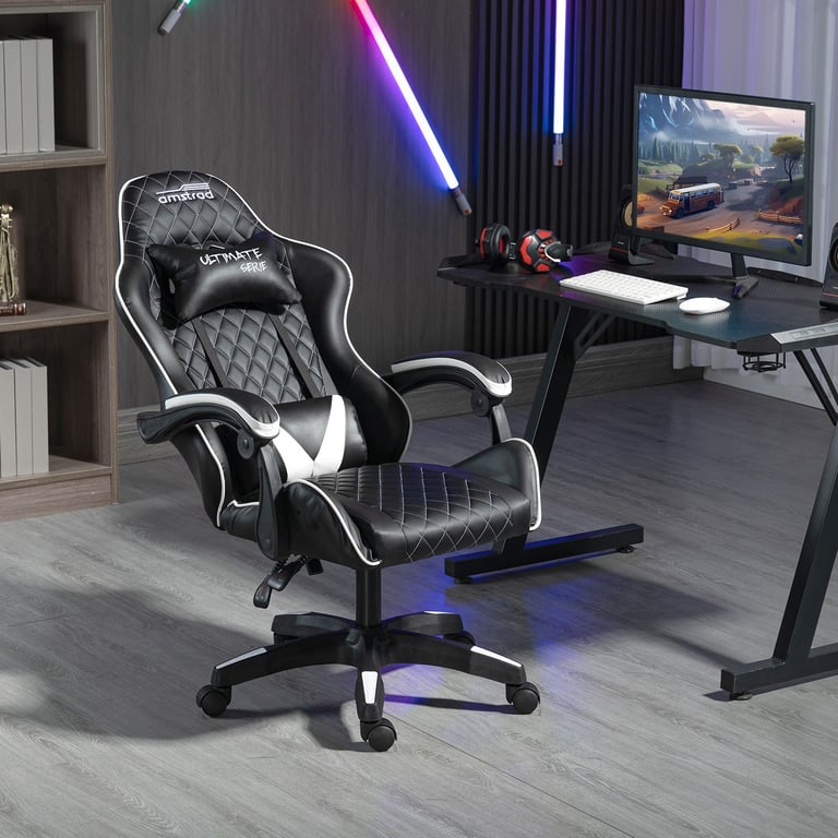 Chaise de bureau Gamer AMSTRAD ULTIMATE BK ICE & Tissu losange Réglable en hauteur - vue 3