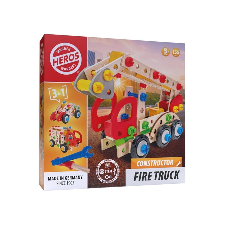 HEROS Constructor Camion de pompier à construire En bois 100 % certifié FSC® 155 pièces Dès - vue 2