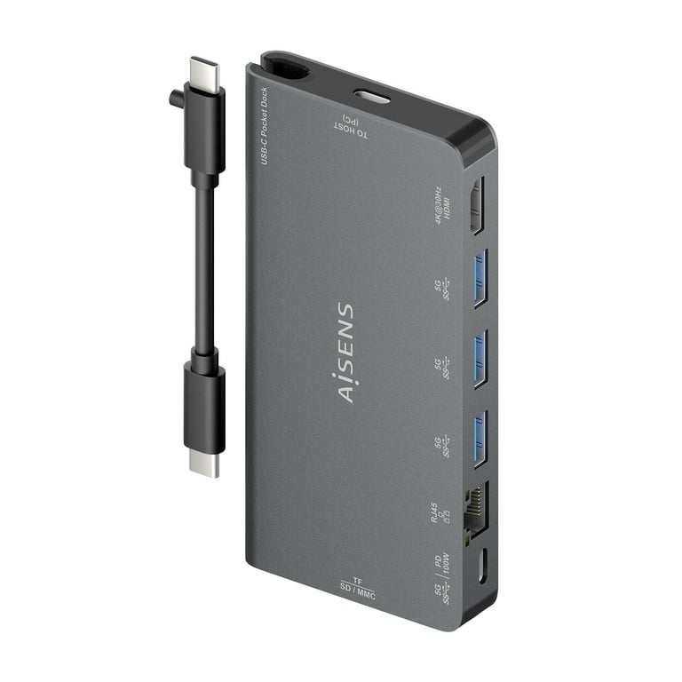 AISENS ASUC-8P015-GR station d'accueil Avec fil USB 3.2 Gen 1 (3.1 Gen 1) Type-C Gris - Neuf