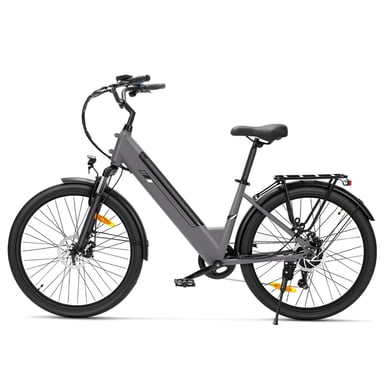 Bicicleta Eléctrica Touroll J2 ST Cuadro bajo 26 pulgadas Gris, Motor 250W 45Nm, Batería extraíble 36V 15.6Ah Autonomía 100km, Suspensión delantera, Frenos disco Shimano 7 velocidades, IPX4, Uso urbano diario