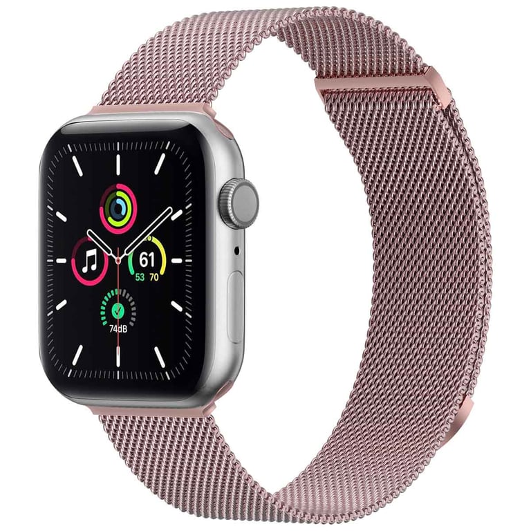 imoshion Bracelet magnétique milanais pour Apple Watch Series 1 - 9 / SE (38/40/41 mm) | Series 10 / 11 (42 mm) - Taille M - Rose - Neuf