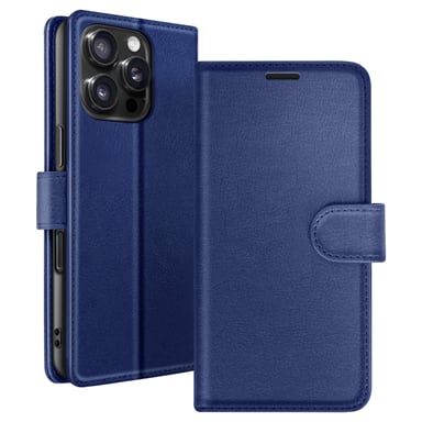 Zanaé Funda tipo cartera para iPhone 16 Pro con soporte y lengüeta magnética Azul oscuro