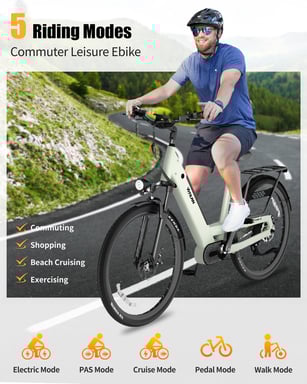 Vélo électrique urbain Vitilan L5 26'' 500W Capteur de couple Ebikes avec assistance au pédalage, vélo électrique à enjambement avec batterie 48V15AH-Vert