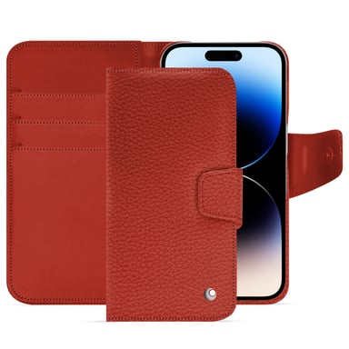 Housse cuir Apple iPhone 15 Pro -  - Orange - Cuir grainé