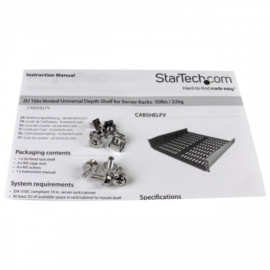 StarTech.com Etagère cantilever ventilée pour rack de serveur universel 2U 16 pouces Etagère d'armoire serveur fixe 22 kg Neuf - vue 2