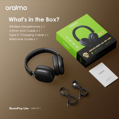 oraimo BoomPop Lite Blanco – Auriculares Bluetooth plegables, 65h de batería, Sonido Espacial Sound360, Modo Gaming, ENC