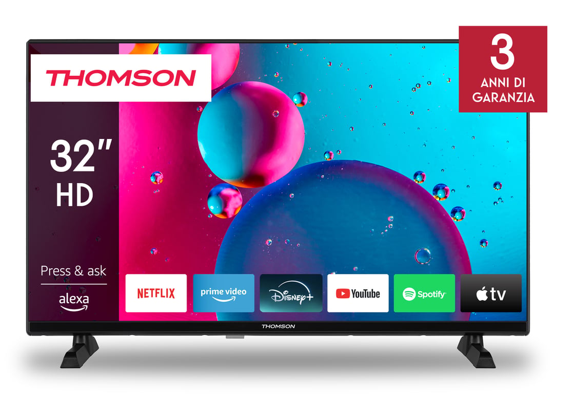 TV Thomson 32" Fire TV (2024) – HD LED, Alexa Vocale, AirPlay, Triplo Tuner, Bluetooth, Porte HDMI E USB