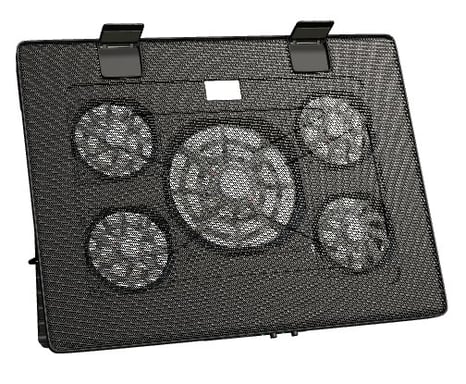 Mars Gaming MNBC2, Base Refrigeradora y Stand para Portátiles Hasta 17.3”, Iluminación LED Roja, 5x Ventiladores UA5, Regulable 6 Posiciones, Estructura Acero, Rejilla Aluminio, 2x USB 2.0, Negro