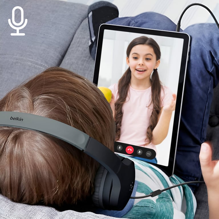 Casque Filaire Jack 3.5mm Enfant avec Microphone Bouton Multifonction Noir - Neuf