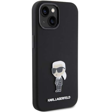 Custodia Karl Lagerfeld per iPhone 15 6.1'' nero Silicone Ikonik Metal Pin