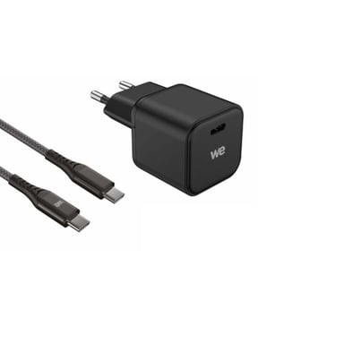 Bundle chargeur WE PC GaN 1 port USB-C 45W - PD3.0 + câble USB-C/USB-C 2m - Noir